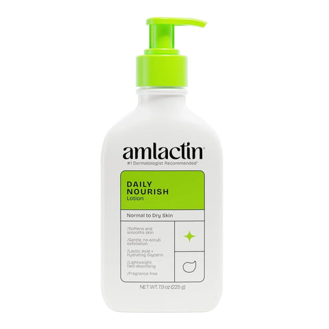 AmLactin Daily Nourish Therapeutic Body Lotion for Dry Skin - No-Scrub Exfoliator and Moisturizer - AmLactin 12% Lactic Acid Lotion, 7.9 oz (Packaging May Vary)